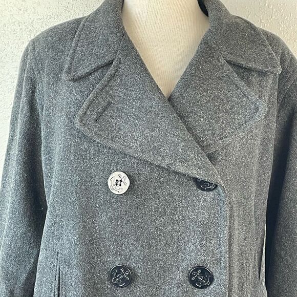 EUC J. Percy Womens Gray Anchor Double Breasted Pea Coat Size 8 - Picture 2 of 7